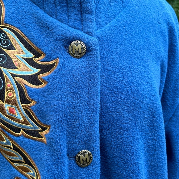 Vintage Bob Mackie Wearable Art Fleece Jacket 3X Royal Blue Floral Embroidered - Picture 5 of 14